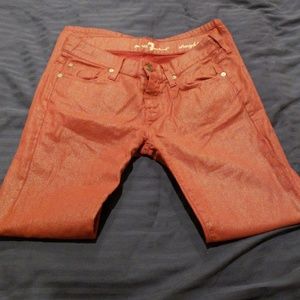 7 For All Mankind Metallic Red Straight Leg jeans